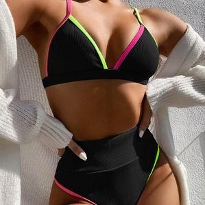 NWT SHEIN Neon Bikini High Cut Triangle Swimsuit